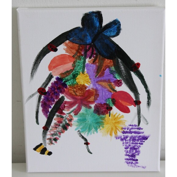 Small Colorful flowers Canvas Art Painting 9.5" x 12" - Picture 2 of 7